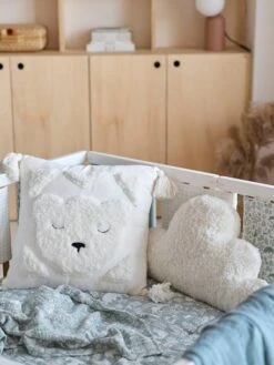 Coussin Avec Applications Sherpa Ours Berbère Ecru - Vertbaudet -Chambre Douillette Soldes coussin avec applications sherpa ours berbere 3