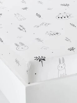 Drap Housse Bébé FORET MAGIQUE Blanc / Noir - Vertbaudet