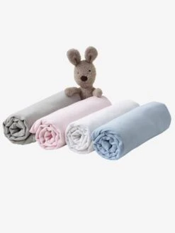 Lot De 2 Draps-housses Bébé En Jersey Uni Blanc Blanc - Vertbaudet -Chambre Douillette Soldes lot de 2 draps housses bebe en jersey uni blanc 2