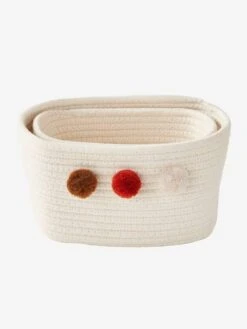 Lot De 2 Paniers En Corde à Pompons Beige - Vertbaudet -Chambre Douillette Soldes lot de 2 paniers en corde a pompons 2