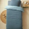Parure Enfant Bicolore Housse De Couette + Taie D'oreiller En Gaze De Coton Bleu - Vertbaudet