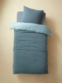 Parure Enfant Bicolore Housse De Couette + Taie D'oreiller En Gaze De Coton Bleu - Vertbaudet -Chambre Douillette Soldes parure enfant bicolore housse de couette taie doreiller en gaze de coton 2