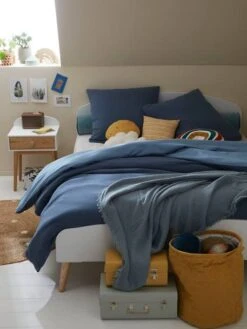 Parure Enfant Bicolore Housse De Couette + Taie D'oreiller En Gaze De Coton Bleu - Vertbaudet -Chambre Douillette Soldes parure enfant bicolore housse de couette taie doreiller en gaze de coton 5
