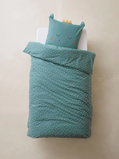 Parure Housse De Couette + Taie D'oreiller BIO* DRAGON Vert / écru - Vertbaudet 2 Parure Housse De Couette + Taie D'oreiller BIO* DRAGON Vert / écru - Vertbaudet – Image 2