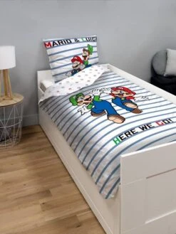 Parure Housse De Couette + Taie D'oreiller Enfant Mario® Blanc Animé - Super Mario -Chambre Douillette Soldes parure housse de couette taie doreiller enfant mario 2