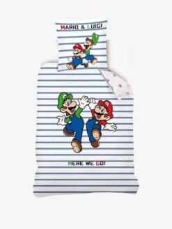 Parure Housse De Couette + Taie D'oreiller Enfant Mario® Blanc Animé - Super Mario