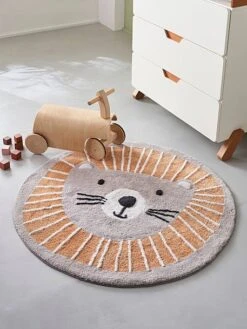 Tapis Rond Lavable Lion Gris / Orange - Vertbaudet -Chambre Douillette Soldes tapis rond lavable lion 2