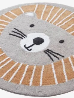 Tapis Rond Lavable Lion Gris / Orange - Vertbaudet -Chambre Douillette Soldes tapis rond lavable lion 4